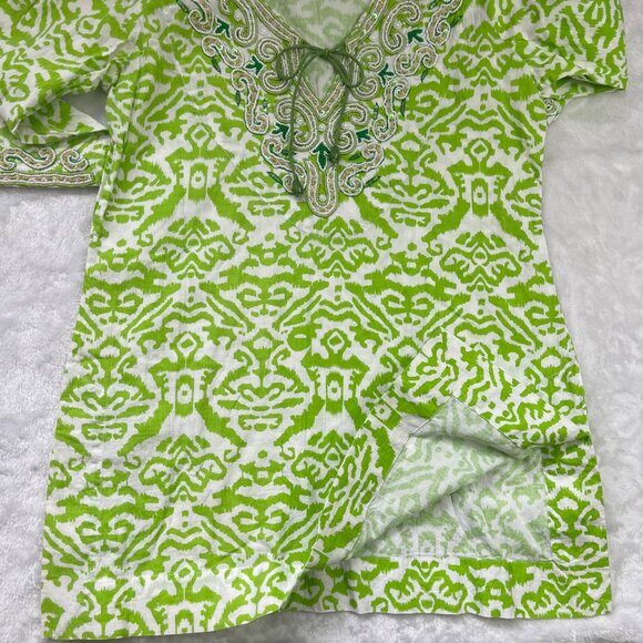 Soft Surroundings Beaded Tunic Top Womens Small Relaxed V-Neck Green 100% Cotton - Picture 11 of 15